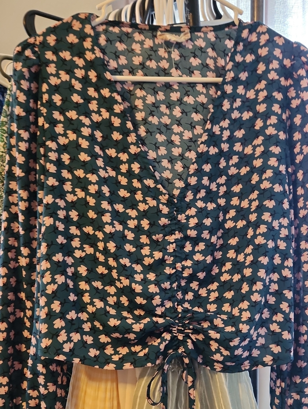 Altar'd State Teal Floral Tie-Front Blouse
